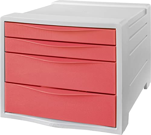 Esselte Drawer Cabinet, 4 Tier Desktop Storage Organiser, Filing Drawers For Papers & Stationery, Home/Office Use, Embossed Pattern, Colour'Breeze Range, Coral, 628457