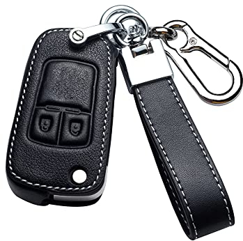 HIBEYO Autoschlüssel Hülle passt für Opel Schutzhülle Schlüsselhülle Rindsleder Cover für Chevrolet Adam Astra Mokka Insignia Meriva Zafira Vauxhall Klappschlüssel Schlüsselbund-2tasten Schwarz