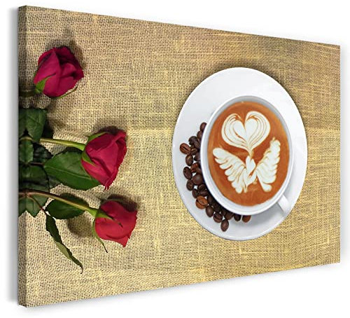 Printed Paintings Leinwandbild Wandbild Küchendeko Latte Art Cappuccino Kaffeebohnen Rosen
