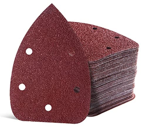 SATC Mouse Detail Sander Pads 140mm 80PCS Dust-Free 5-Holes Sander Sandpaper Triangle Mouse Sanding Pads Sheets Hook and Loop Assorted 40/60/80/100/120/180/240/320/400/800 Grits