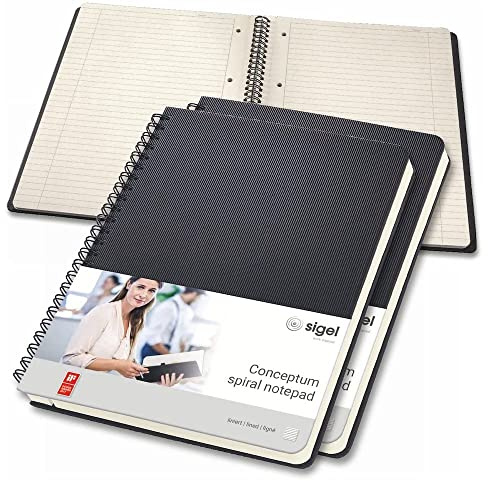 Sigel Conceptum Premium Spiralblock A5 Liniert 80 Blatt schwarz 3er Pack | CO823/3, sehr stabiler Hardcover-Einband mit Einsteckfach, aus nachhaltigem Papier