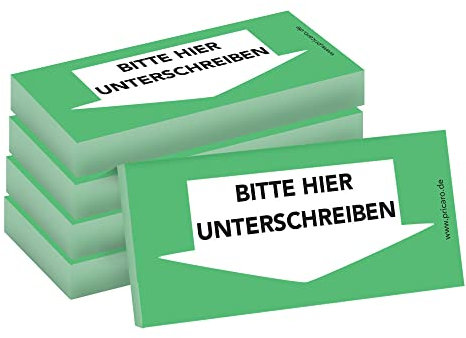 PRICARO Haftnotizen Bitte hier unterschreiben, Unten, grün, 100 Blatt, 5 Stück