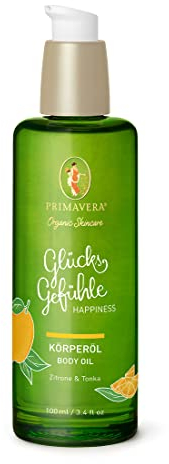 PRIMAVERA Glücksgefühle Körperöl 100 ml – Naturkosmetik – Zitrone, Tonka Duft – pflegend, schützend, weiches Hautgefühl – vegan