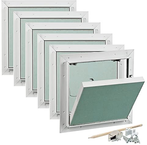 Revisionsklappe mit Filz Dichtlippe 20x20cm 6 Stück - Unsichtbar Revisionstür 200x200mm Malerfertiges Tür | Trockenbau Gipskarton 12,5mm | Wartungsklappe Aluminium Rahme | Wartungsöffnung