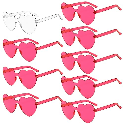 Jesdavan Herzbrillen, 9 Stück Sonnenbrille Herzform, Herz Sonnenbrille Rot, Heart Shaped Sunglasses, Brille Herz, Sonnenbrille Party Geeignet für Jungesellinnenabschied Frau Accessoires und Hochzeit