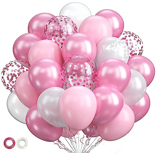 Palloncini Rosa in Lattice e Coriandoli Set per Compleanno, Baby Shower, Party Decorazioni - 60 Pezzi
