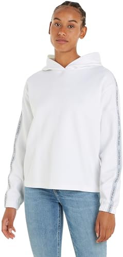 Calvin Klein Jeans Damen Hoodie mit Kapuze, Weiß (Bright White), L