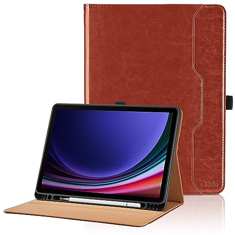 Coque pour Samsung Galaxy Tab S9 FE 10.9 Pouces/Tab S9 11 Pouces 2023 Business Premium PU Cuir Cover Tablette Housse de Protection Auto Réveil/Sommeil, Multi-Angle Étui avec Poche - Marron