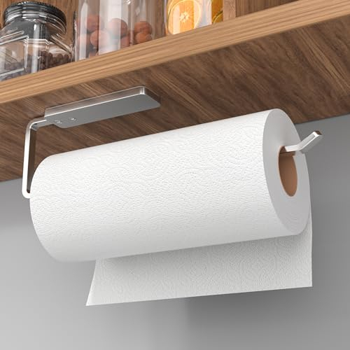 niffgaff Küchenrollenhalter Ohne Bohren - Küchen Organizer für Küchenrolle, 31 cm Küchenrollenhalter, Selbstklebend, Aluminium, Silber