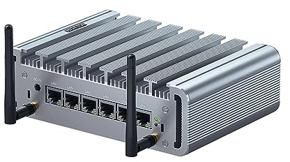 HISTTON Fanless Industrial PC Firewall Mini PC, 6x2.5Gbe I225 LAN, Firewall Micro Appliance Celeron J4125, 8GB RAM 256GB SSD, Mini Server VPN Router, AES-NI, HD, COM, Compatible with Pfsense/OPNsense
