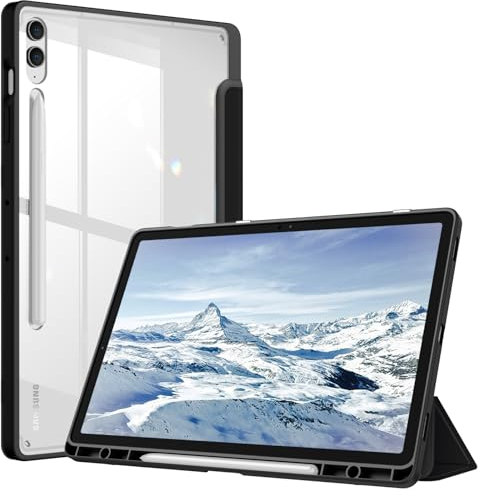 FINTIE Hybrid Slim Case for Samsung Galaxy Tab S9 FE+ Plus/Galaxy Tab S9+ Plus 12.4 Inch 2023 with S Pen Holder, Shockproof Cover with Clear Transparent Back Shell, Auto Wake/Sleep, Black