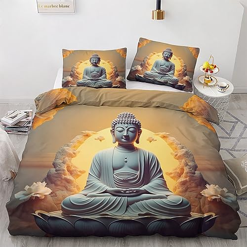 GEDAEUBA Buddha Bettwäsche 140x200 - Zen Bettbezug 140x200 2er Set, Wendebettwäsche und Kissenbezug 70x90, Weiche & Angenehme & Atmungsaktive Mikrofaser Bettwäsche-Sets mit Reißverschluss