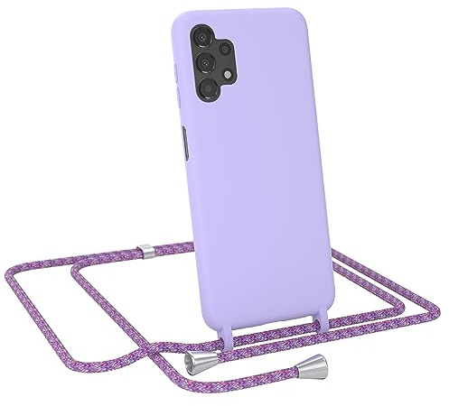 EAZY CASE - Handytasche zum Umhängen - kompatibel mit Samsung Galaxy A13 (4G) Handy Schutzhülle mit Band Necklace Hülle farbig TPU Case Lavendel Lila mit Schnur Unicorn Clips Silber