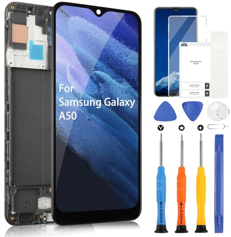 Pantalla LCD para Samsung Galaxy A50 2019 A505F A505YN A505FD A505A Pantalla Digitalizador Táctil Pantalla Asamblea con Herramientas (Negro con Marco, 6,4)