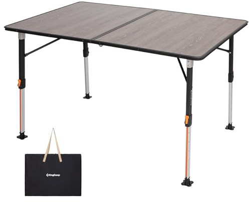 KingCamp Campingtisch klappbar leicht höhenverstellbar Glasfaser Klapptisch 42~70cm mit Aluminiumrahmen für 4-6 Personen campingtisch faltbar belastbar bis 80kg,120x80cm