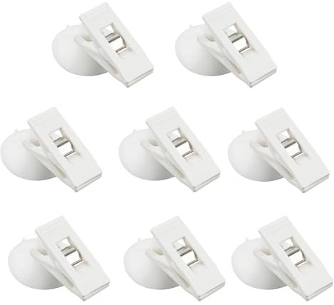 NQEUEPN 8pz Ventosa con Clip, Ventose per Vetro Paraspruzzi Rotondo Clip per Tende da Doccia per Evitare Schizzi d'Acqua Antivento per Frigorifero Doccia Campeggio Macchina (Bianco)