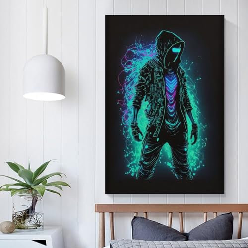 WKMoney Neon Hacker Wall Art Lienzo impreso pintura decoración de pared conjunto de adornos para paredes dormitorio sala de estar 20 x 30 cm