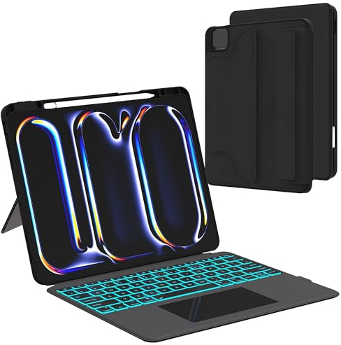 Funda con teclado para iPad Pro de 13 pulgadas M4 2024 - iluminación de 7 colores, panel táctil extraíble, magnética, funda para tablet con soporte para lápiz - 13 pulgadas M4 iPad con iluminación