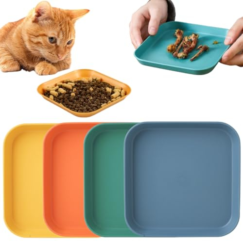 4 Pièces gamelles pour chat,gamelles pour chat,Assiette carrée plate pour chat,Gamelle pour chat,Gamelle pour petits chats,Gamelle Plate Coloré Petite Ecuelle Chat Assiette Chat pour Les Chiots