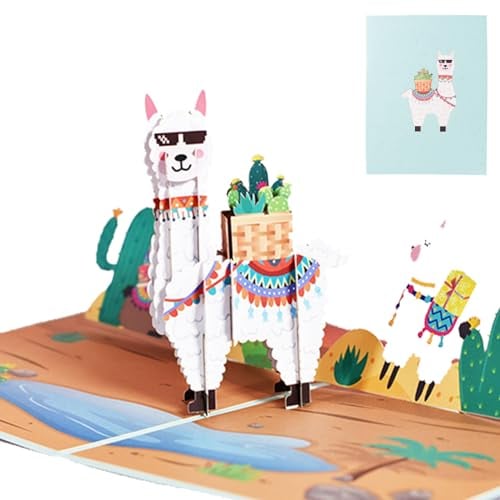 Hierein Pop Up Karte, Niedlich Alpaka Geburtstagskarte mit Umschlag, 3D Lamas mit Kaktus Karte Geburtstag für Kinder Jungen Mädchen Familie Beste Freundin, Alpaka Geschenk Geburtstagskarte Pop Up