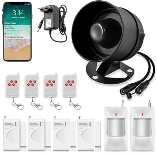 WiFi Alarmanlage Haus, Wasserdichtes 115dB Lautes Sirene Alarmanlage Wohnung mit Fenstersensor und Alarmanlage tür via Echtzeit APP Push, Ring Alarm für Tür Fenster, Wohnmobil,Garage (2.4GHz WiFi)
