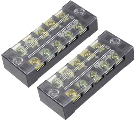 Rebower Lot de 2 Barrettes de Connexion à Bornes à Vis 600V 25A Noir | de Barrière à Double Rangée de 5 Positions, avec Couvercle, TB-2505L