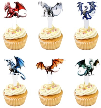 30 Stück Doppelseitiges Drachen Kuchen Dekoration Doppelseitige Muster kuchenspitze, Karikatur Drachen cupcake Topper Party Event Dekoration