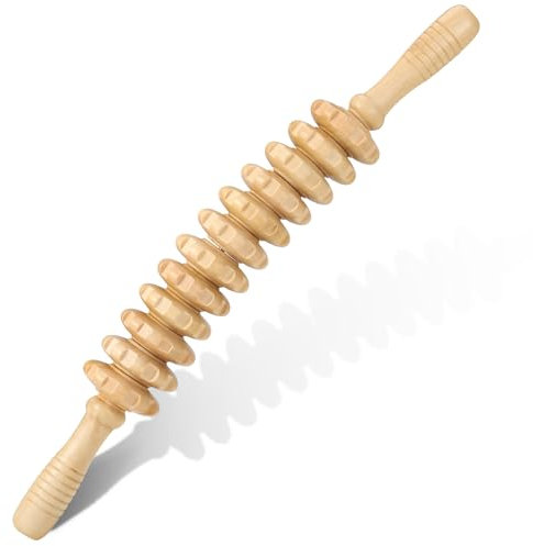 Halinuia Faszienrolle Holz, Massageroller Beine Anti Cellulite, Massage Massagegerät, Faszienstab für Muskelentspannung, Körperformung Bauch Nacken Po