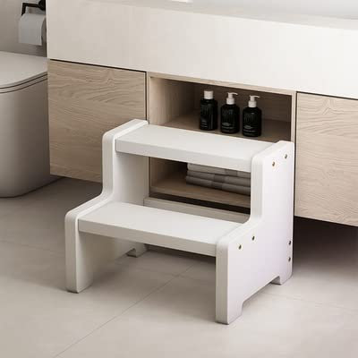 Holzleiter mit 2 Stufen für den Haushalt, Massivholz, Treppe, Kletterleiter für Aktivitäten (Farbe: dunkel, Größe: 35,1 x 50 cm)