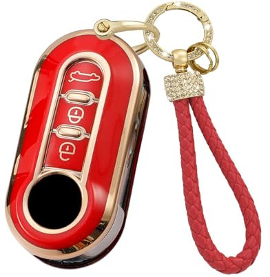 KUNIO Coque de clé pour Fiat 500 500C 500L 500X Panda Punto Lancia Ypslon Delta Grande Bravo Ducato Stilo Linea Protection TPU Porte-clés Bling, rouge, 3 Tasten