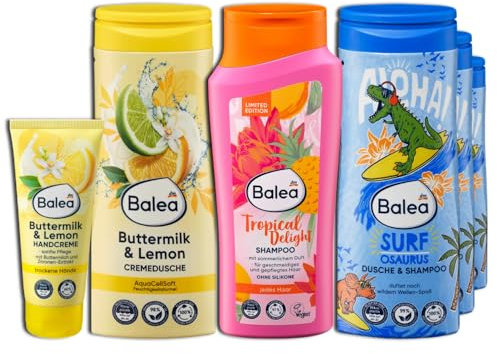 Balea 6er Set: 1 x Cremedusche, 3 x Dusche & Shampoo, 1 x Shampoo - 5 x 300 ml + 1 x Handcreme, Ideal für trockene Hände