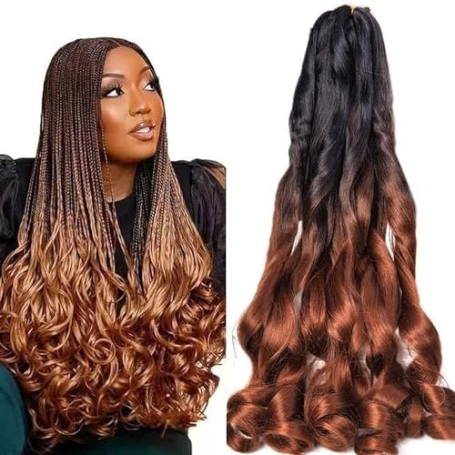 6Packs French Curl Braiding Hair Extension Crochet Braids Hair Extensions for Braiding (#1B-30, 22Inch (Pack of 6))