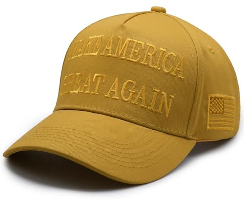Trump 2024 45-47 MAGA Mütze, Donald Trump Make America Great Again Slogan mit USA-Flagge, verstellbare Baseballkappe, Gelb, Gelber Maga-Hut, Einheitsgröße