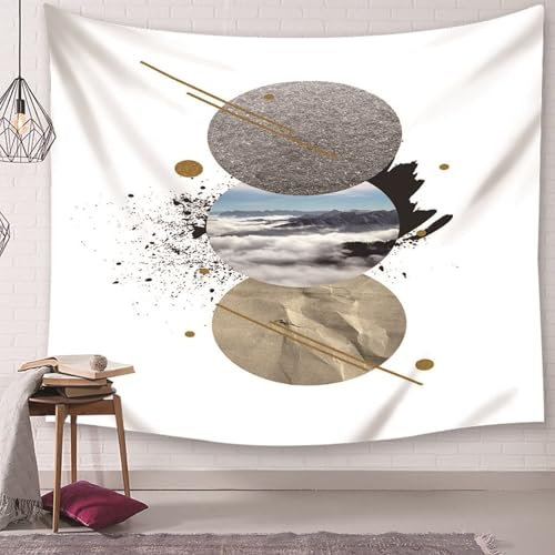 Homxi Wandteppich Kinderzimmer 150 x 130 CM,Polyester Wandtücher Decor Rund Muster Grau Schwarz Wandteppiche Wandbehänge