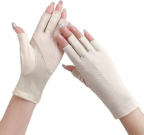 CHENGZI Frauen Mädchen Sommer Fingerlose Handschuhe, Rutschfeste UV-Schutz Fahrhandschuhe Outdoor Handschuhe (Beige)