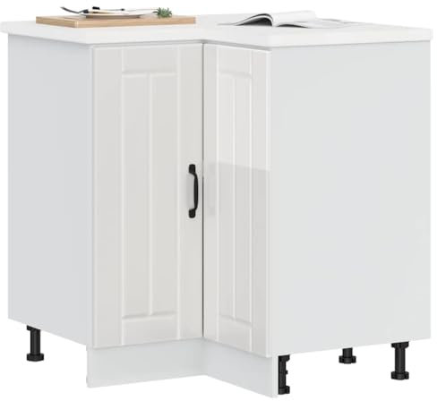 Myheimly Küchenschrank Küchenzeile,Küchenmöbel Einbauküche Schrank,Holzwerkstoff Schrank,Hochglanz-Weiß,Corner Cabinet,75.5 x 75.5 x 81.5 cm