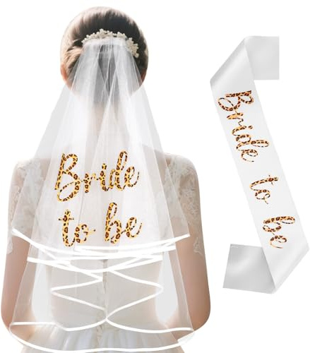 Balterever Cheetah Bachelorette Decorations Leopard Print Bride to Be Bridal Grade Satin Sash & Short White Veil - Leopard Print Bachelorette Party Decorations