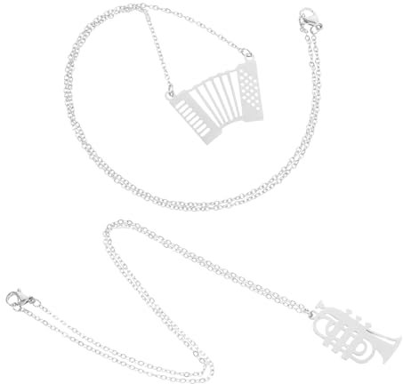Supvox 2pcs Musical Theme Halskette Akkordeon Halskette Französische Horn Anhänger Punkstil Schmuck Für Musikalische Enthusiasten Für Partys Und Alltägliche Abnutzung