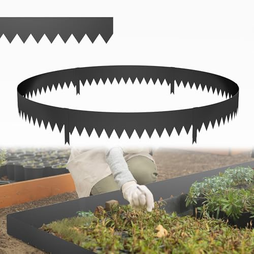 UISEBRT Rasenkante Metall 20 cm Hoch,Rostbeständige Beeteinfassung 5er-Set,Verzinkte Beetumrandung,Flexible Beetbegrenzung für Blumenbeete,Hofwege,Schwarz