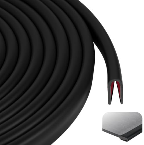 Flintronic 3M Moldura de Borde de Goma, 14MM x 9MM Canal en U Perfil Protector de Bordes, Protector Flexible Autoadhesivo para Espejos, Puertas de Coche, Escotillas, Esquinas de Mesa(Negro