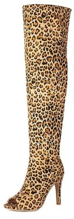SYJYM Sexy Peep Toe sopra il ginocchio stivali alti donna stretch bianco nero tacchi lunghi discoteca danza festa scarpe da signora, Leopard, 39 EU