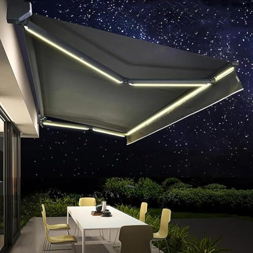 RNQZ Toldo retráctil motorizado para Patio, Parasol de Primera Calidad, toldo para Exteriores con faldón Frontal Extensible, Resistente a la Intemperie, para Patio y balcón,Gris,3X2M