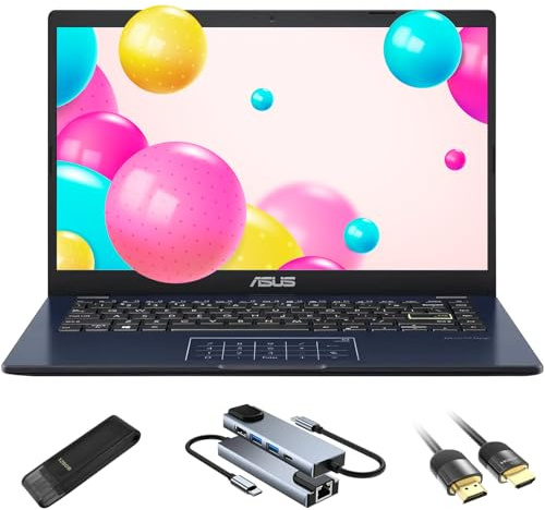 ASUS Vivobook Go 14 Linux Ubuntu Laptop, 14 FHD Portable Laptop for Students, Intel Processor, 4GB RAM, 256GB Storage (128GB eMMC+128GB SSD), NumberPad, Webcam, with Accessories, Linux Ubuntu OS