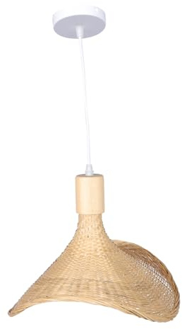 Angoily Suspendre Chapeau de Paille en Bambou Marron, Luminaire Chinois