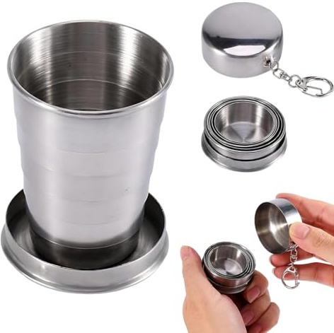 GILWUMO Tazza Pieghievole 75ml, Compatta E Portatile Con Portachiavi, Ideale Per Campeggio, Escursionismo, Alpinismo, Picnic E Attività All'aperto.