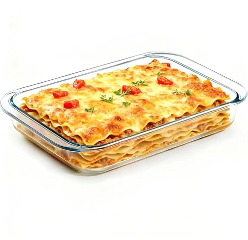 Aphorya 3.0 L Lasagne Auflaufform aus Borosilikatglas, Rechteckig und Ofenfest, Ideal für Airfryer Backofen Mikrowelle und Geschirrspüler