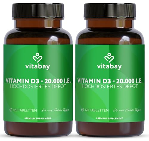 Vitabay Vitamin D3 20.000 I.E. – 240 vegane Tabletten – Vitamin D3 | aus pflanzlicher Quelle – Ohne Gentechnik und Zusatzstoffe – Laborgeprüft in Deutschland