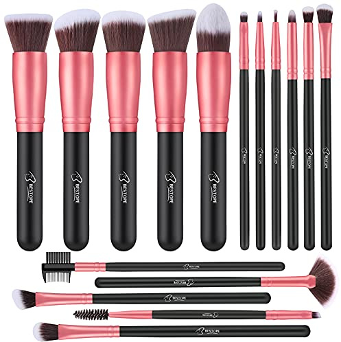 Pinselset Makeup Rosa Gold, Professionelle Make Up Pinsel Set mit Gesichtspinsel, Schminkpinsel Set mit Lidschattenpinsel Augenpinsel