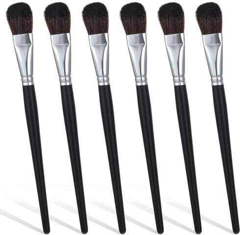 Xinjoduz 6 PCS Mop Brush for Acrylic Painting 1 Inch Oval Blending Brushes with Short Wooden Handle Oil Paint Brushes for Watercolor Gouache Canvas Art Face Body Paintings (Black)