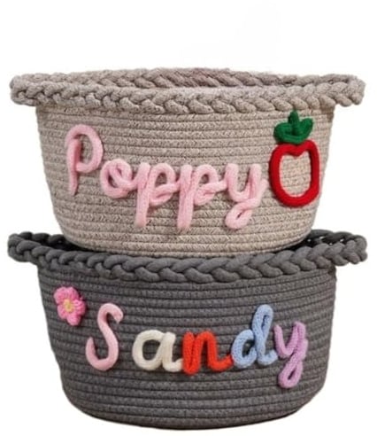 Personalisierter Babykorb, Baumwollseilkorb, für Jungen und Mädchen, Spielzeugaufbewahrung, individueller Name für Neugeborene, Stricken, Baby-Geschenk, Spielzeug-Organizer